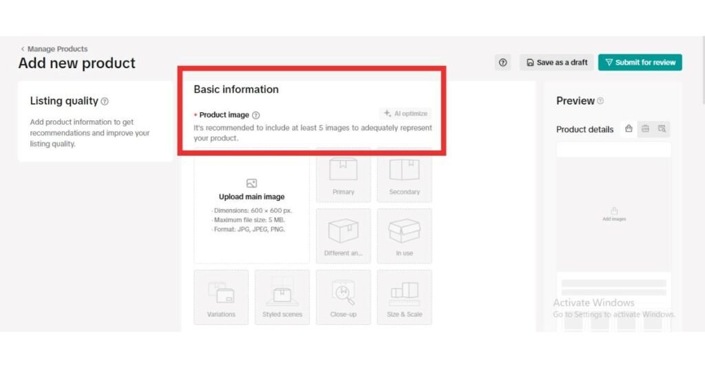 uploading images in tiktok shop