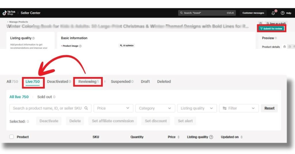 Tiktok shop product listing evaluation