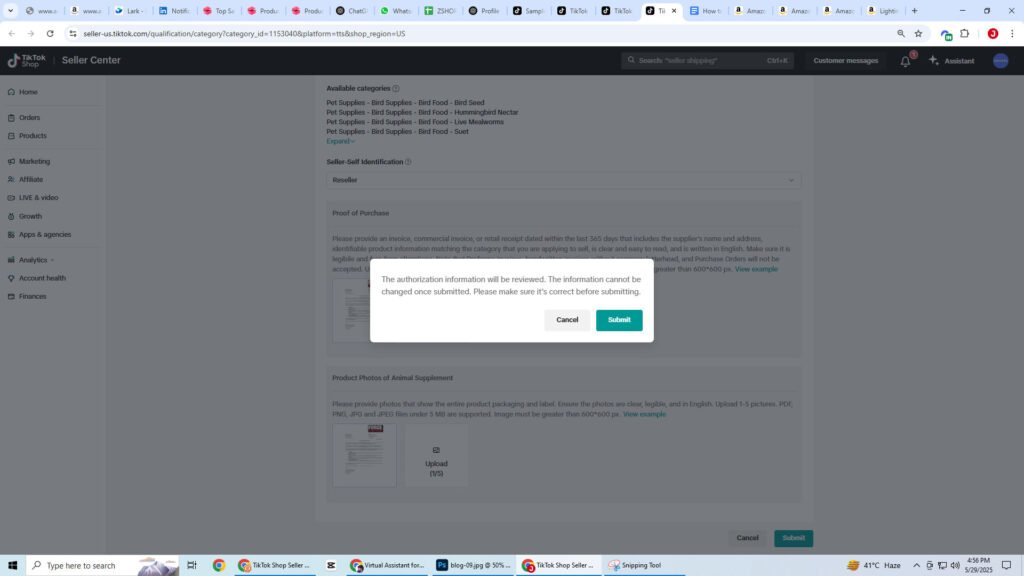 TikTok Shop category submission approval