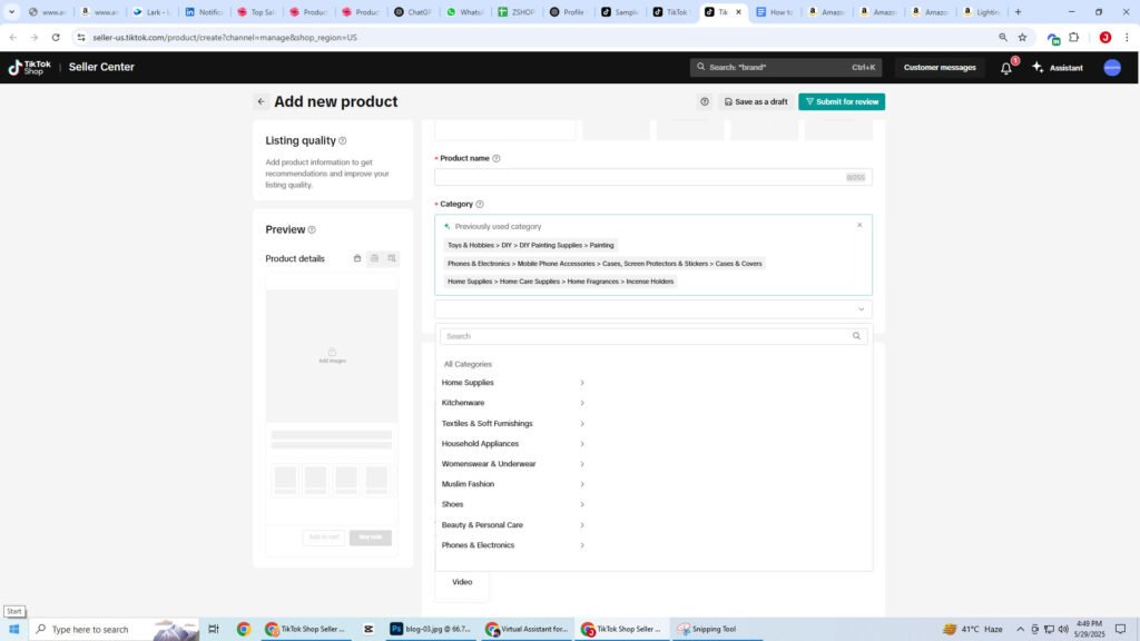 submitting the TikTok Shop product listing.