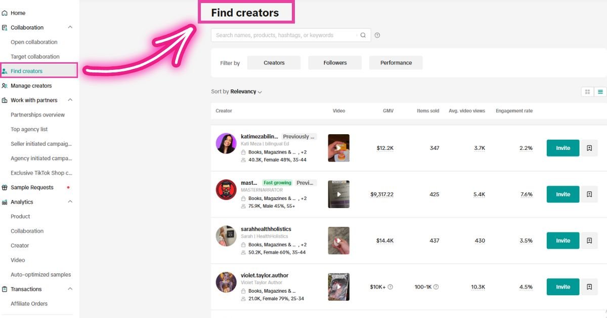 Targeting creators in TikTok Shop