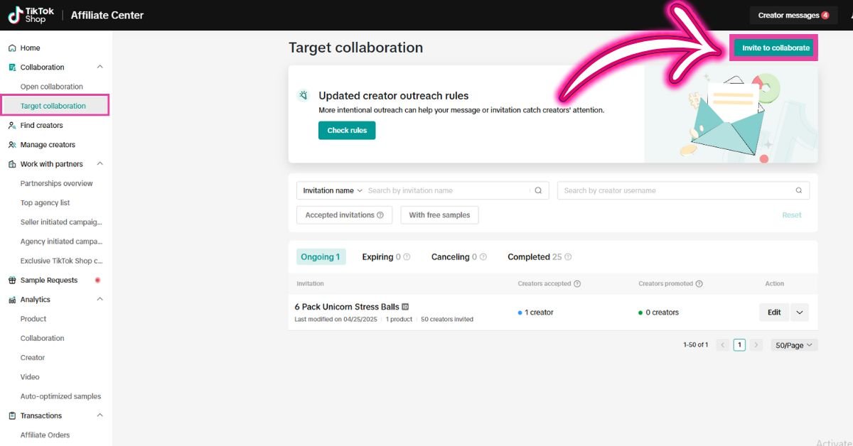 Invite to collaboration to creators