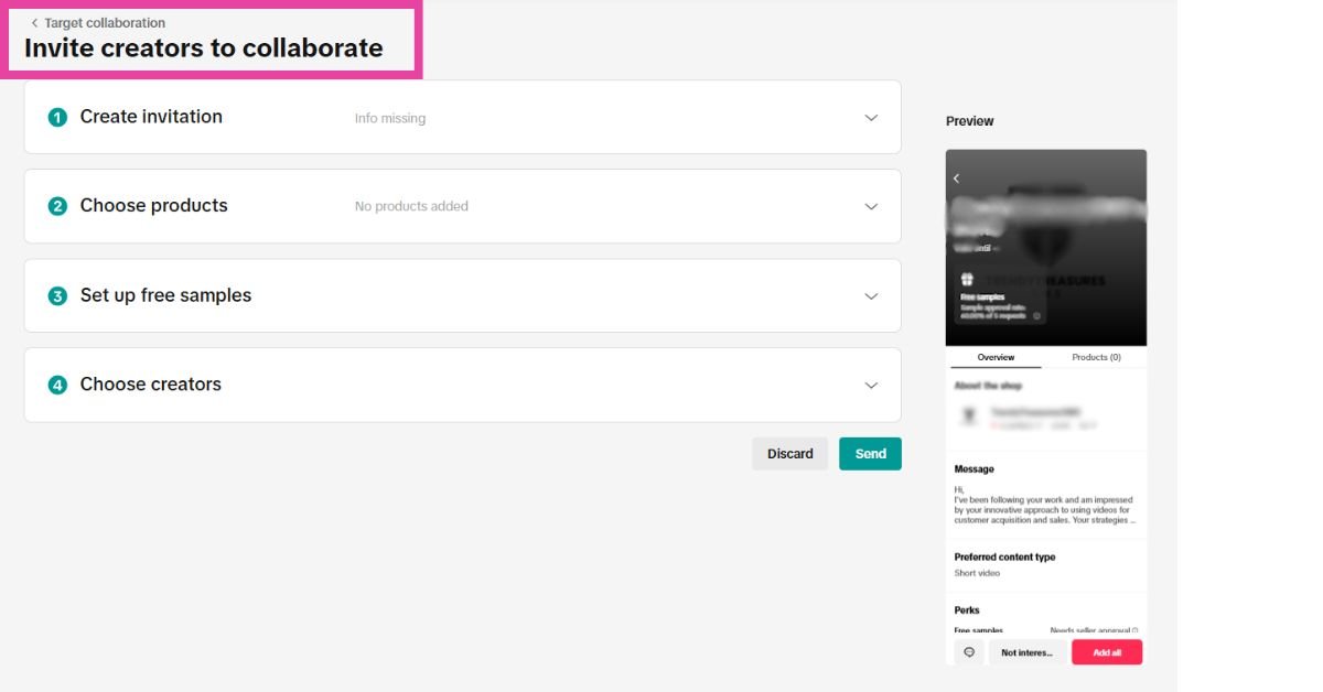 Invite creators to collab in TikTok Shop