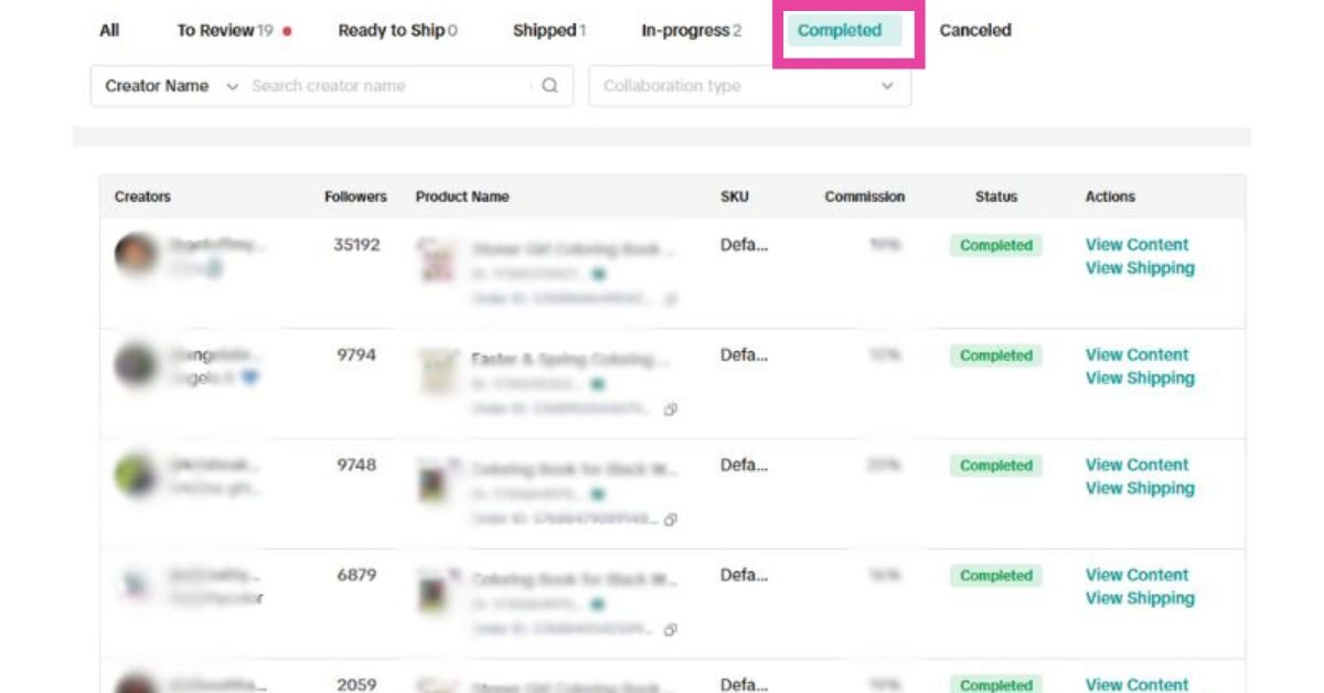 Order sending completed in TikTok shop