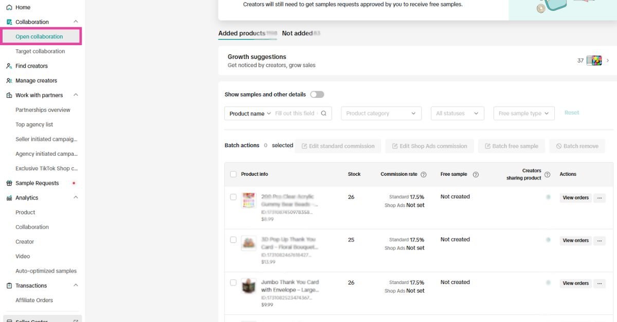 TikTok Shop Open Collaboration Dashboard