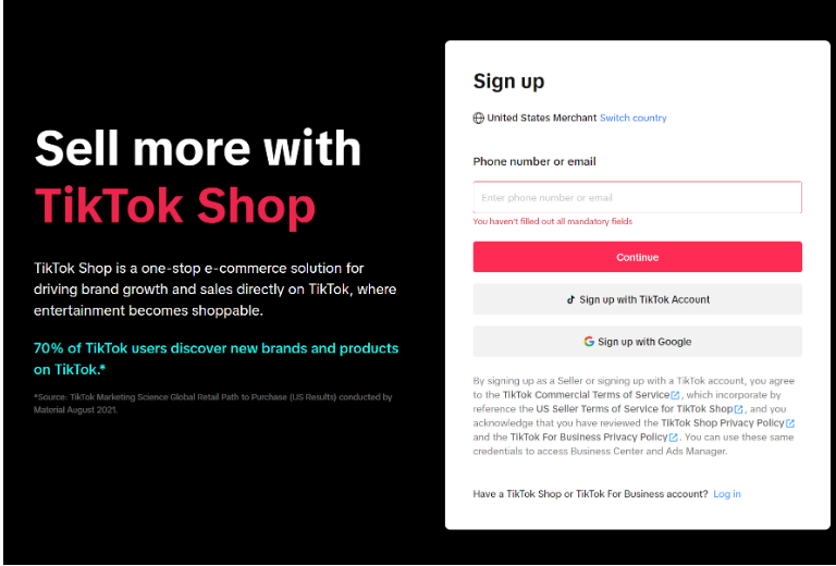 TikTok Shop Account Setup Dashboard