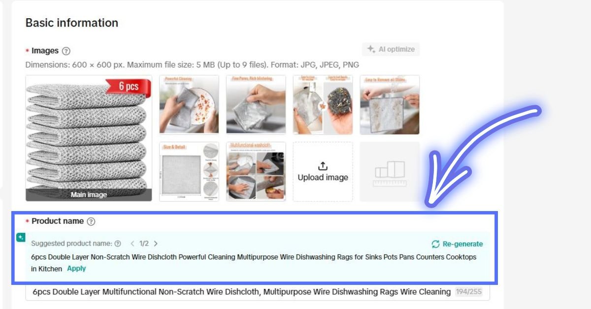 Tiktok shop product suggested name