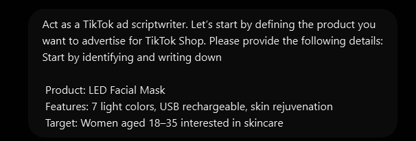 Tiktok Ads Scriptwriting on chatgpt