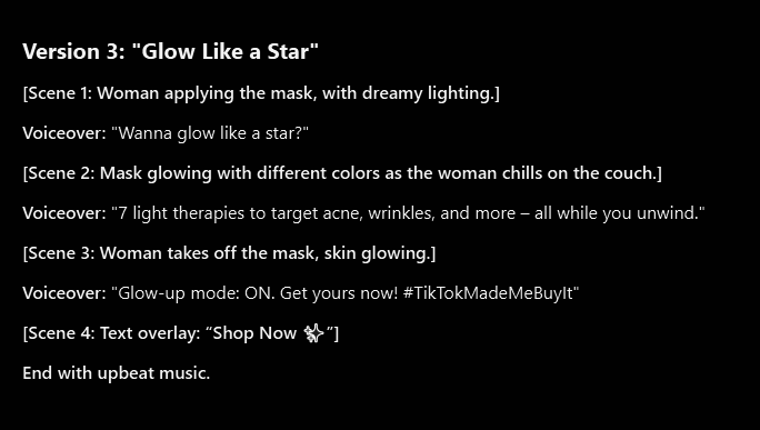 Tiktok Ads AI Scriptwriting Results