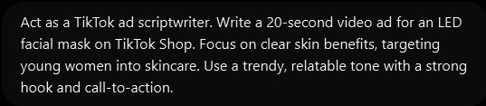 Tiktok Ads Scriptwriting prompt
