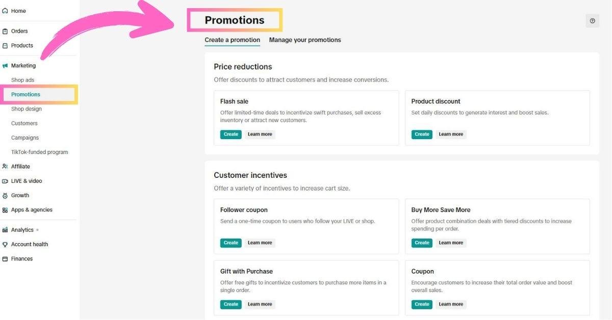 Tiktok shop promotion tools
