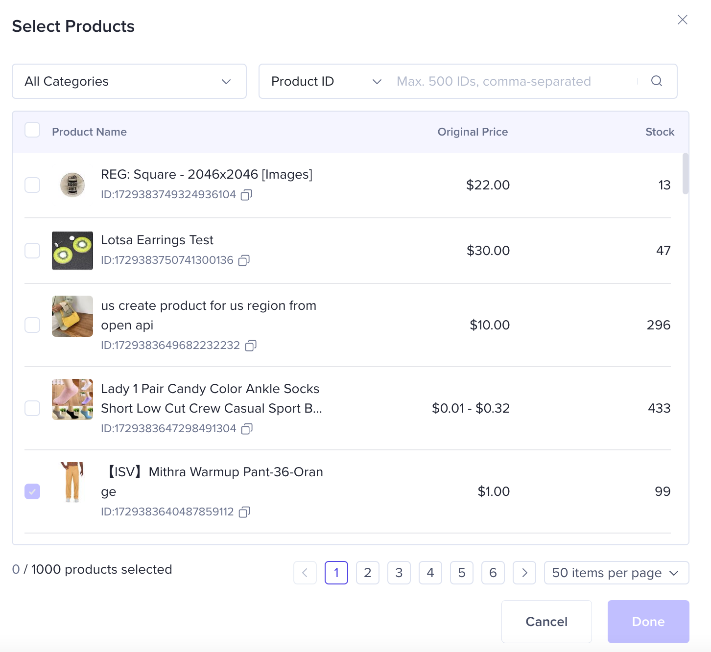 Product selecting while creating campaign on TikTok shop