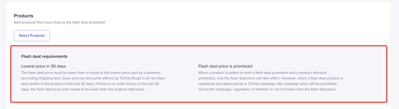 Flash Deal Requirements
