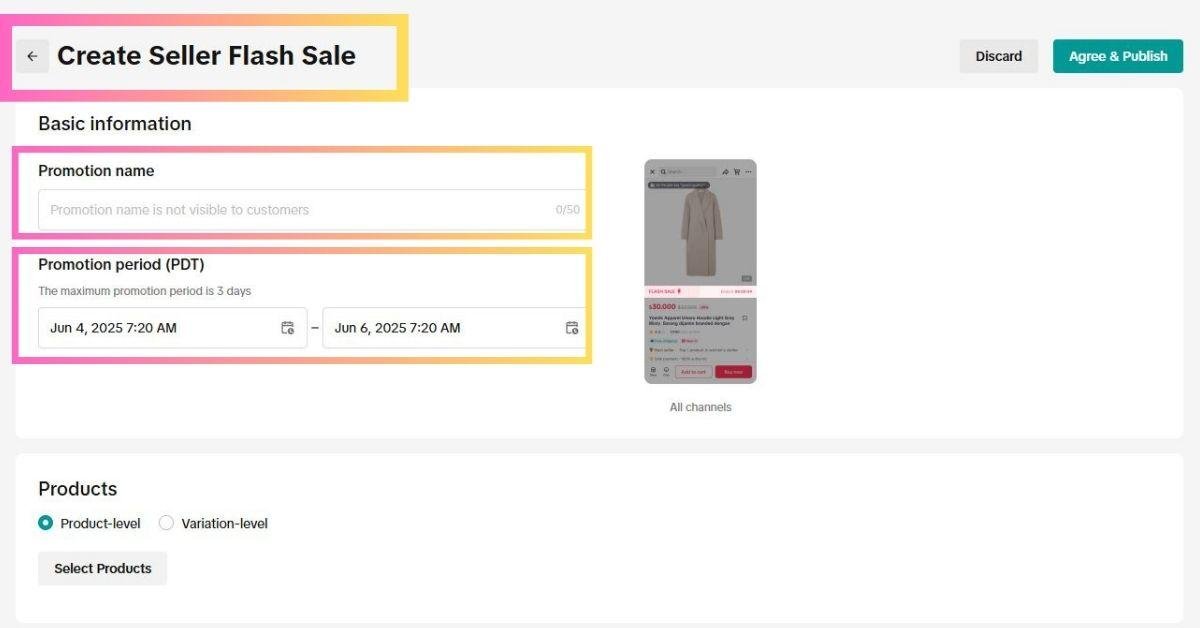 Seller flash sale on TikTok shop