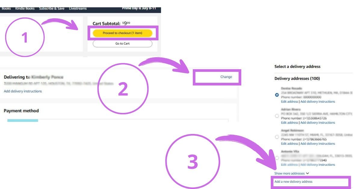 add a new address selection on while checkout on Amazon