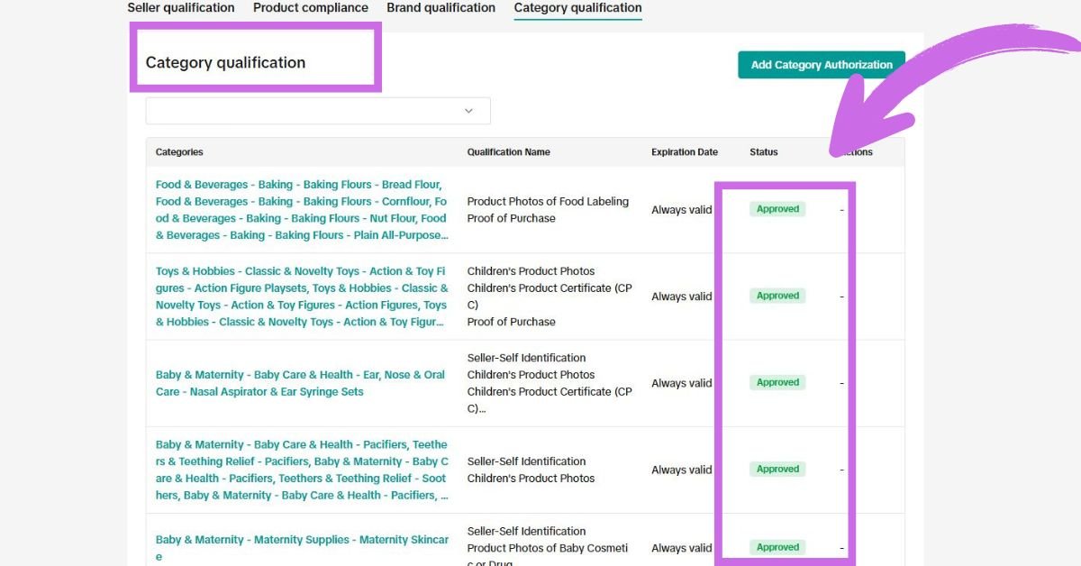 Tiktok shop category approval selection