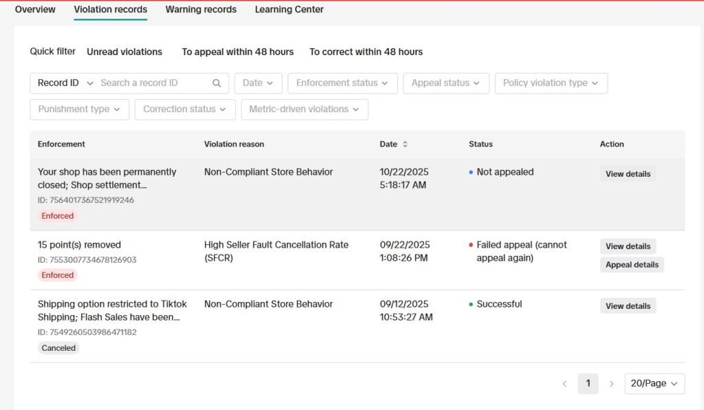tiktok shop violation point